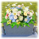 Artificial Cemetery Flowers For Grave Blue White Headstone Flower Saddle Outdoor Sympathy Memorial Rose Flowers Saddle For Gavesite