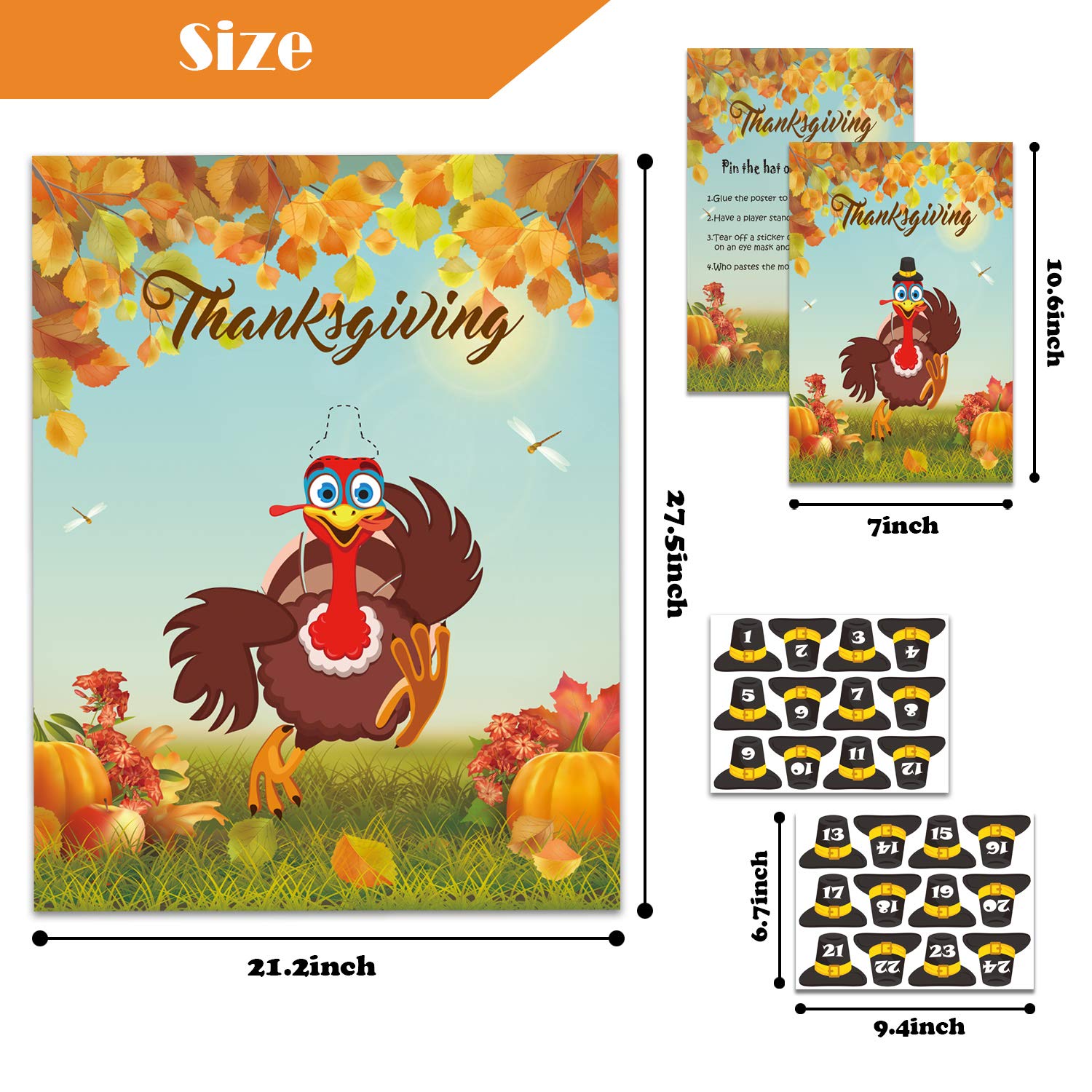 Pin The Hat On The Turkey Thanksgiving Party Game Thanksgiving Games Festive Fall Party For Kids Thanksgiving Turkey Pin Game With Reusable Stickers Turkey Party Supplies Activities