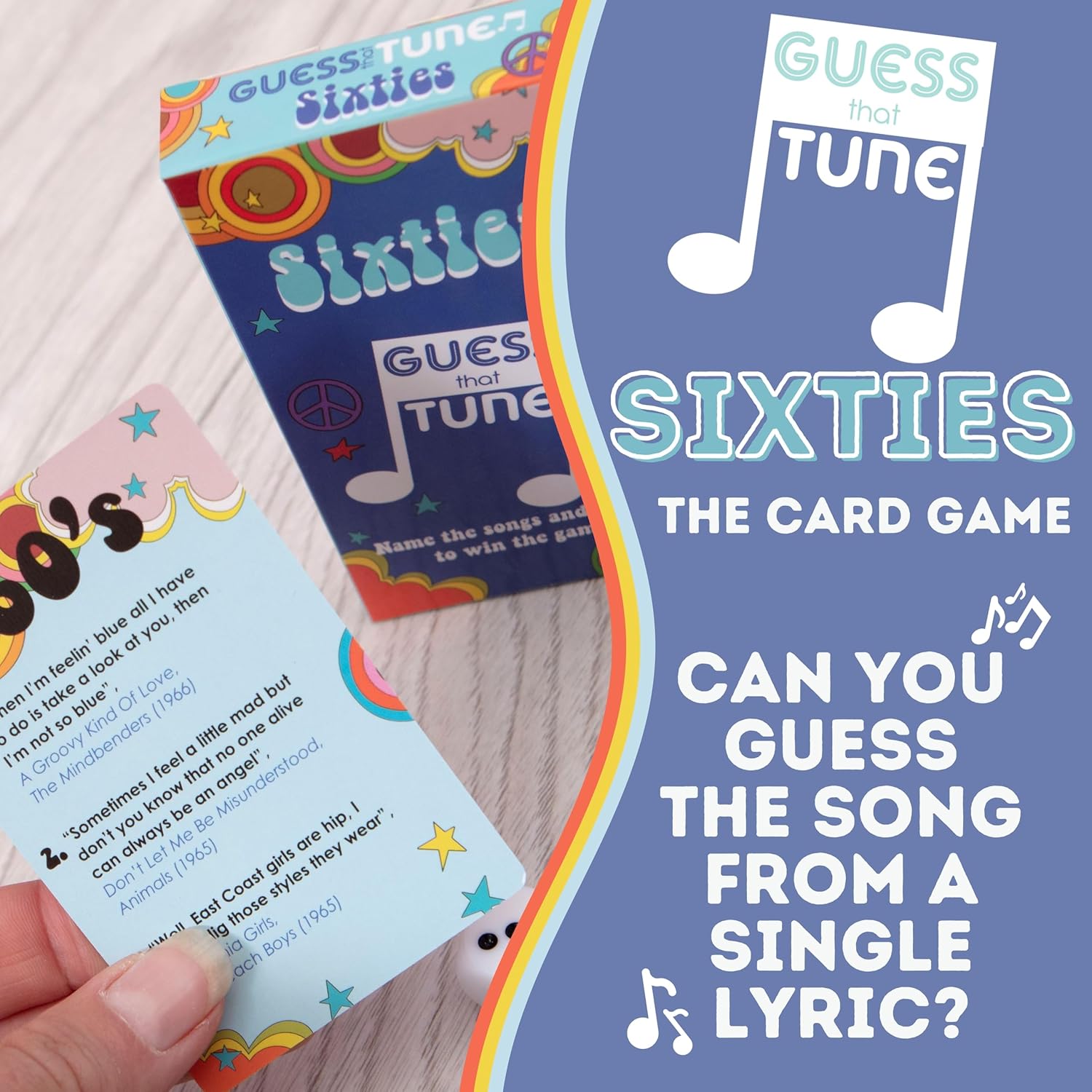 Sixties Guess That Tune Music Card Games For Adults And Families | Song Lyrics Game Night - Name The 60’S Song For Music Lovers & Sixties Trivia Themed Nostalgia Gift