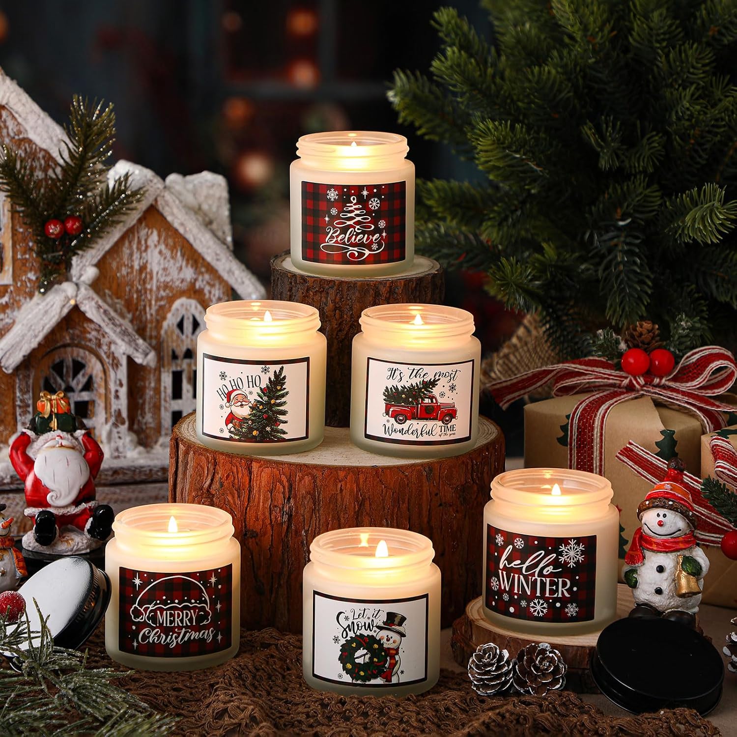 6 Pack Christmas Candles Set Gifts For Christmas Women Holiday Natural Soy Wax Jar Scented Candles For Lover Mom Workmate Xmas Decor Apple Cookies Vanilla Cedar Lemon Fragrance