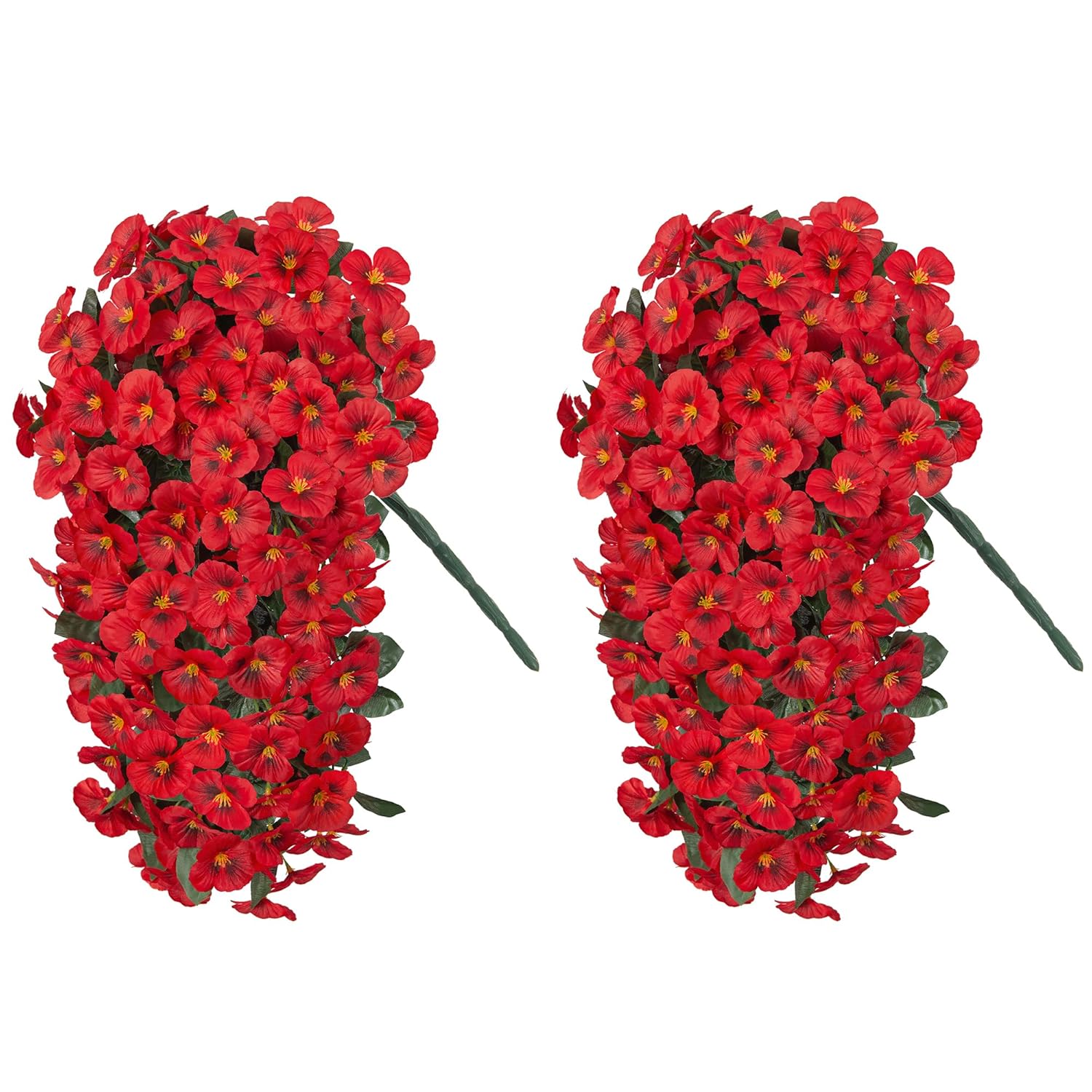 Artificial Flowers For Outdoors 2Pcs Faux Silk Pansy Vines Lush Uv Resistant Fake Hanging Flower Plants For Outside Porch Yard Patio Window Box (Red)