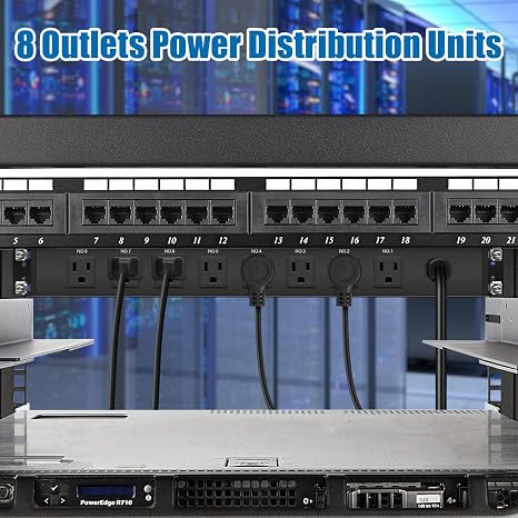 8 Outlet 1U Rack Mount PDU Power Strip 1200J Surge Protector 6FT Cord Metal Black