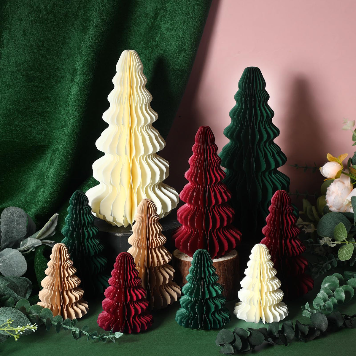 10 Pcs Honeycomb Paper Christmas Tree, Classic, 4/6/7/10 Inch