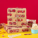 Kraft Fire Truck Wrapping Paper Roll - Mini Roll - 17 Inch X 16.5 Feet - Red Fire Engine Car Wrapping Paper, Perfect For Kids Boys Birthday, Baby Shower