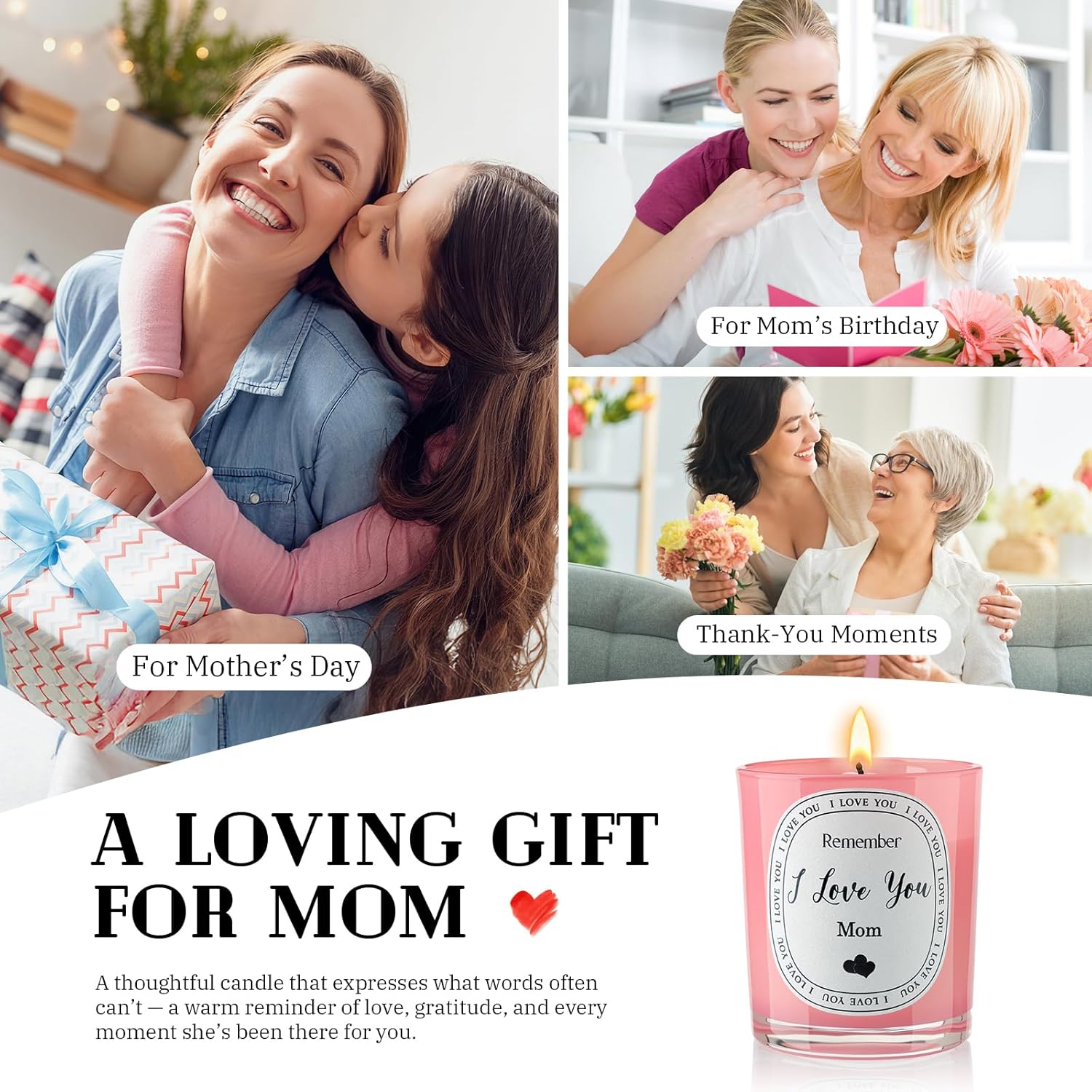 Gifts For Mom From Daughter Son,Mother'S Day Birthday Christmas Thanksgiving Best Mom Gifts, I Love You Moms 6Oz Heart Lavender Scented Candle