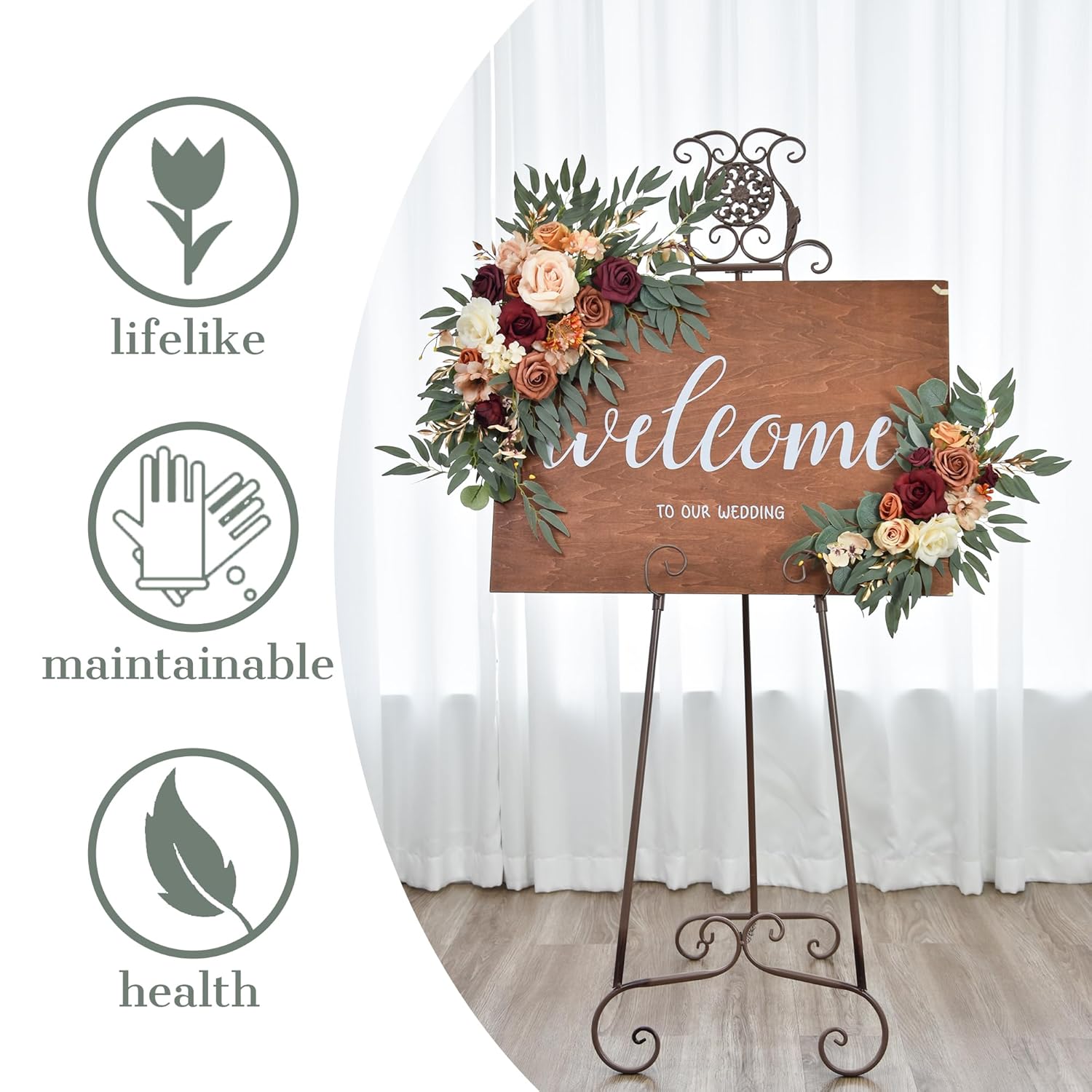 Wedding Arch Flowers Set Of 2 Flower Swag Arrangements Burnt Orange Wedding Welcome Signs Terracotta Flowers For Wedding Ceremony And Reception Backdrop