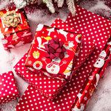 Reversible Christmas Wrapping Paper, Red Wrapping Paper, Metallic Foil Elegant Santa Sleigh, Snowman & Deer Design Christmas Gift Wrap For Holiday, New Year (Mini Roll, 17 Inch X 33 Feet)