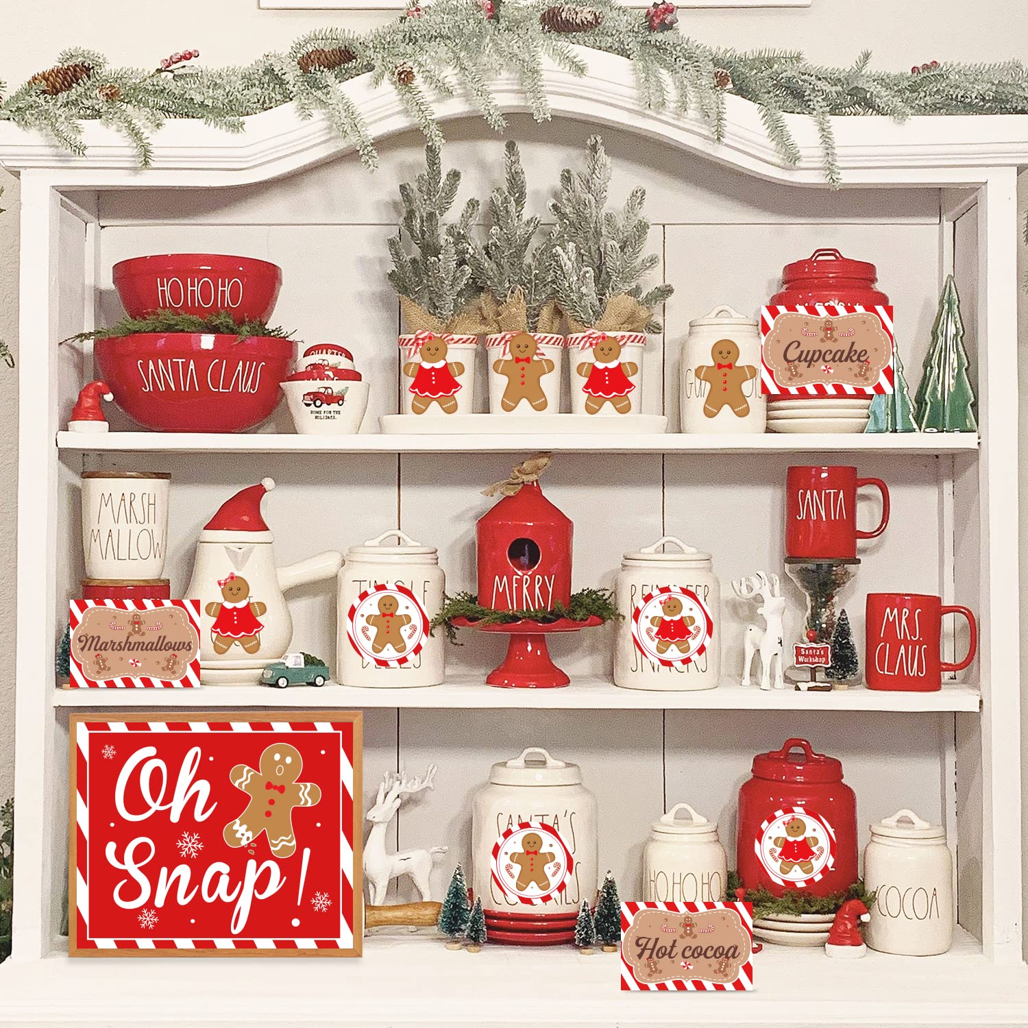 Hot Cocoa Bar Decoration Kit, Gingerbread Man Theme Hot Cocoa Bar Banner Christmas Hot Chocolate Bar Supplies Sign Toppings Labels Cup Stickers For Winter Baby Shower Christmas Birthday Decorations