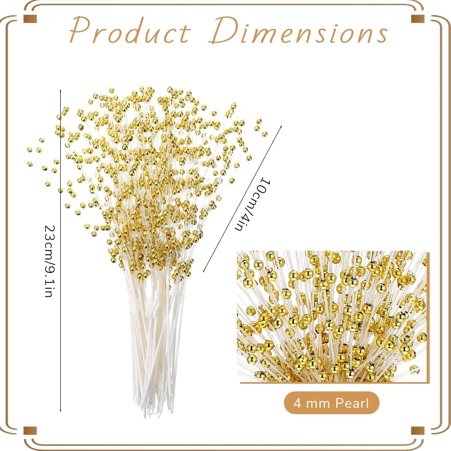 50Pcs Gold 4Mm Pearls String Beaded Bouquet Spray Sticks Beaded Stick Bride Wedding Pearl Bouquet For Party Decoration, Christmas Decorations Bridal Wedding Party Table Decorations