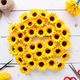 100 Pcs Yellow Mini Artificial Flower Heads Fake Sunflower Decorative Fabric Flowers Craft Floral Embellishments For Wreaths Wedding, Artificial Plants And Flowers, Artificial Flowers
