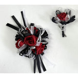 Ting & Cecilly Rose Wedding Corsage And Boutonniere Set, Floral Accessories For Wedding Flower Accessories Prom Suit Decorations (Black & Red)
