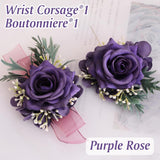 Wrist Corsage And Boutonniere Set, Artificial Purple Rose Hand Flower For Prom Wedding Wrist Corsage Wrist Flower For Graduation Party