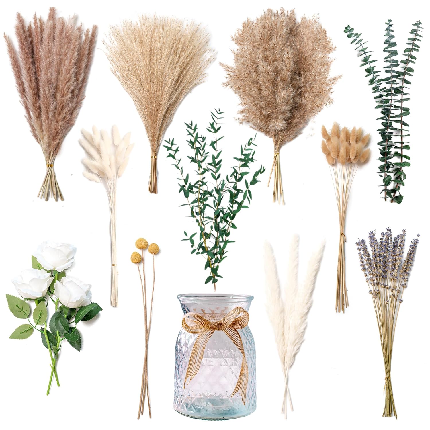 Faux Flower Arrangement With Vase, Center Pieces Decoration For Table, Pampas Grass Floral Décor, Thanksgiving & Christmas Coffee Table Decorations, Artificial Flowers In Vase, Centro De Mesa