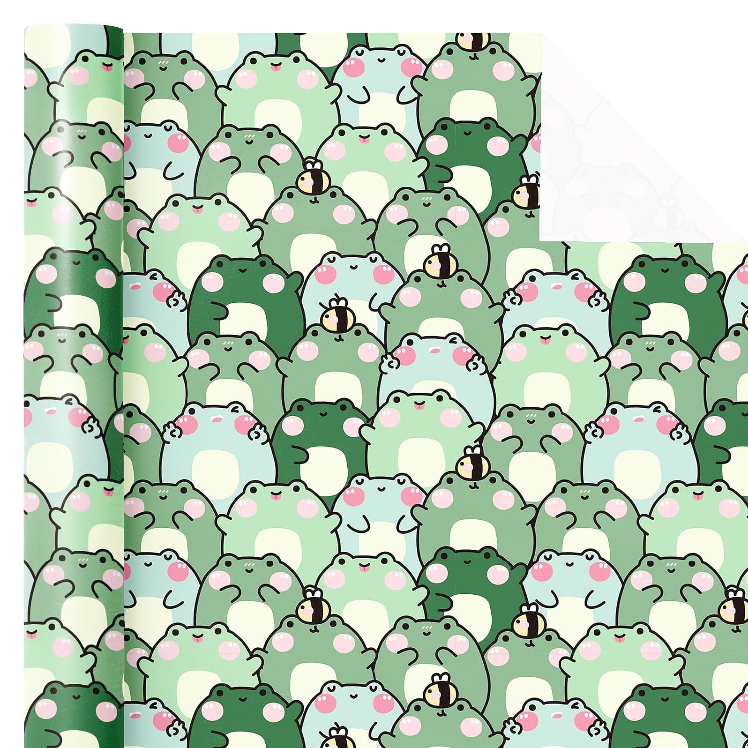 Frog Wrapping Paper Roll - Mini Roll - 17 Inch X 16.5 Feet - Cute Chubby Frog Animal Wrapping Paper Perfect For Kids Boy Girl Birthday, Baby Shower
