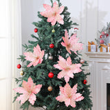 6 Pcs 18 X 15 Inch Large Pink Christmas Poinsettia Flowers Jumbo Rose Gold Xmas Ornament Pink Christmas Tree Decorations Rose Gold Glitter Poinsettia For Wreath Garland Indoor Outdoor Decor