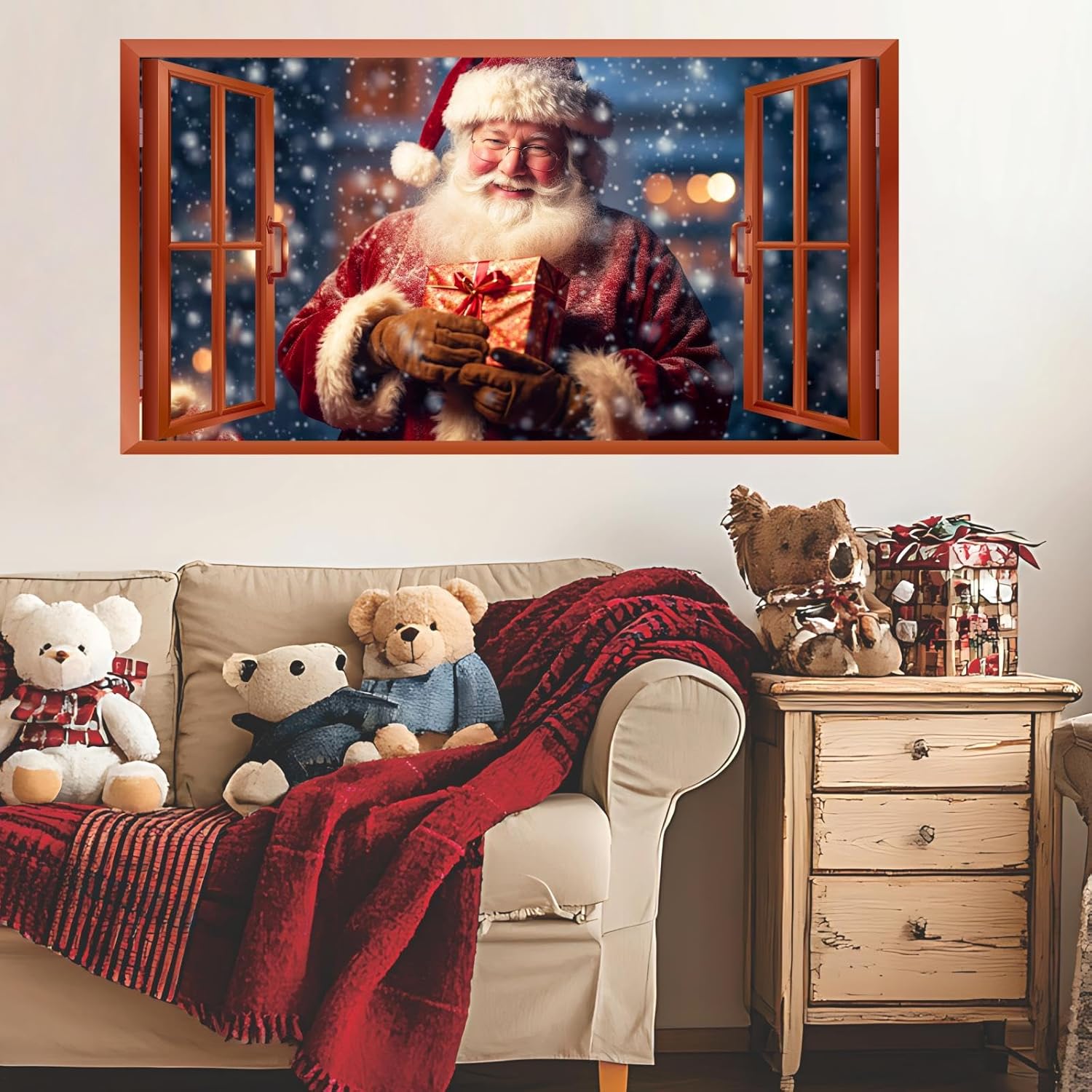 Christmas Wall Decals Santa Claus Stickers For Christmas Wall Decorations Indoor Xmas Fake Window Walls Decal Peel And Stick Merry Xmas Art Murals Vinyl Sticker For Winter Holiday Party Supplies