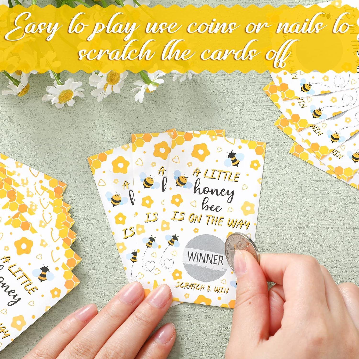 60 Pcs Honeybee Baby Shower Scratch Off Honeycomb Funny Ticket Raffle Cards A Little Honeybee Is On The Way Scratch Off Cards For Baby Shower Birthday Party Activity Supplies
