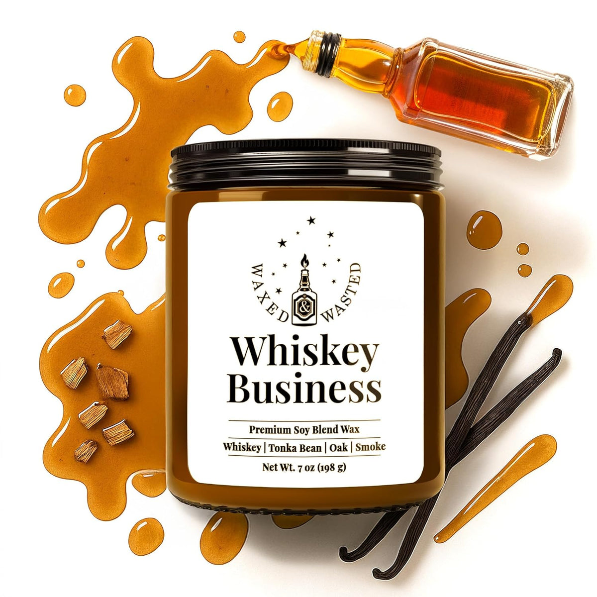 Whiskey Business Candle – 7Oz Soy Blend Jar With Whiskey, Tonka Bean, Oak & Smoke – Handmade Small Batch Gift For Home Or Bar
