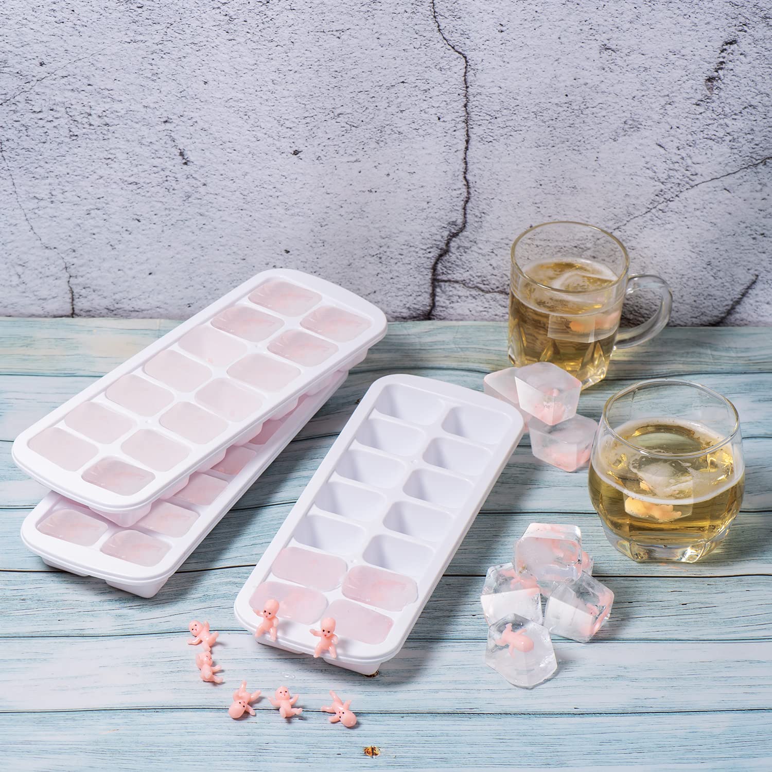 My Water Broke Baby Shower Game With 80 Mini Plastic Babies, 3 Ice Cube Trays And 1 Sign, Used For Ice Baby Shower Games, White