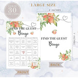White Floral Peach Find The Guest Bingo Game, Baby Shower Games, Pack Of 30 Game Cards, Gender Neutral Boy Or Girl - Fa31