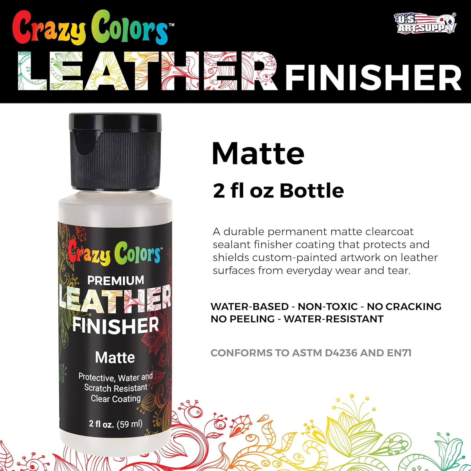 Premium Dull Matte Acrylic Leather And Shoe Paint Finisher, 2 Oz Bottle - Clearcoat Sealant Protection - Durable Scratch, Crack, Peel, Fade Resistant Finish - Artwork Jackets, Bags Purses