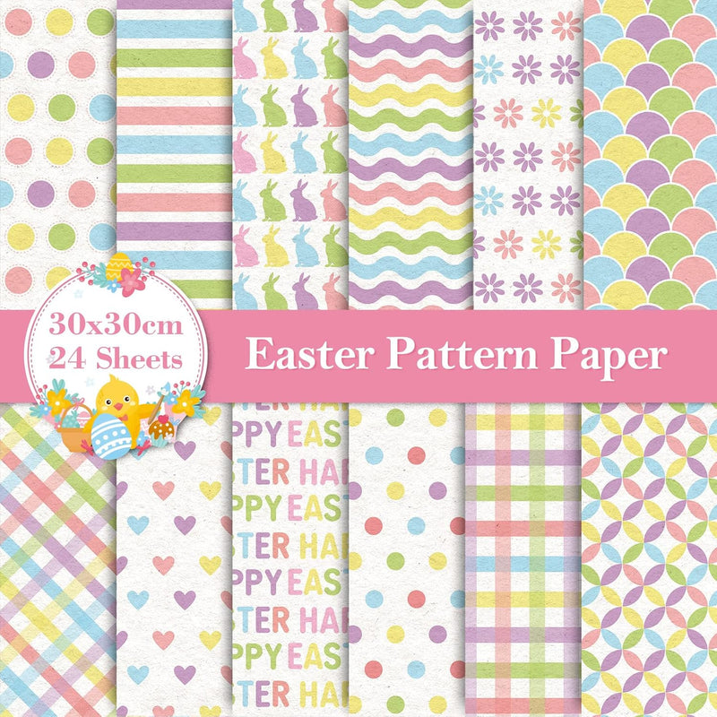 12 Designs Easter Pattern Paper Pack 24 Sheet Happy Easter Pastel Scra