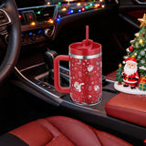 Christmas Tumblers Gifts For Women Girls, 40 Oz Christmas Tumbler With Handle And Straw Lid, Triple Walled Stainless Steel Insulated Travel Mug Cup, Keep Cold For 34 Hours (Red Funny Santa)