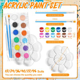 24 Set Mini Acrylic Paint Set For Kids Adults Washable Mini Painting Kit Arts Crafts Party Favors Filled Strips Brushes Palettes Bulk For Classroom Home Kit Supplies (Vivid Color)