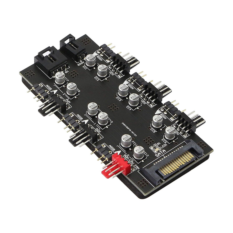 12V 4Pin Pwm & 5V 3Pin Argb With Sata 15Pin Power 2-In-1 Hub 6 Way Sync Cpu Co