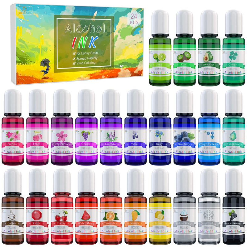 Alcohol Ink Set - 24 Vibrant Colors Alcohol-Based Ink For Resin Petri Dish Mak