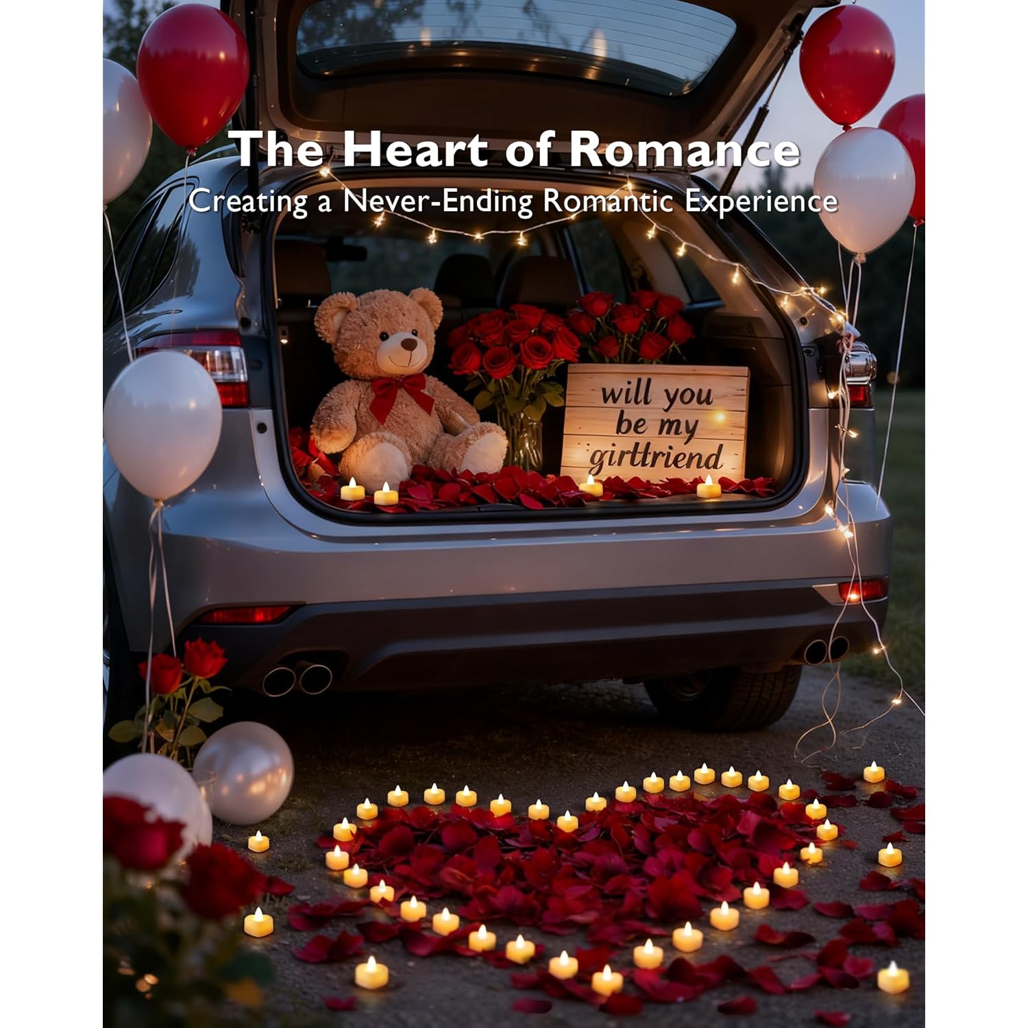 1000 Pieces Artificial Rose Petals With 12 Heart Led Tea Lights Candles Kit, Rose Petals And Candles Set For Proposal, Anniversary, Valentine'S Day, Special Romantic Night, Wedding Table Decor