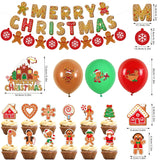 Gingerbread Man Christmas Birthday Party Decorations - Christmas Party Decorations Merry Birthday Banner Gingerbread House Cake Topper Red Green Brown Latex Balloons For Holiday Baby Shower Decor