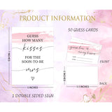 Pink Swash Bridal Shower Game, Guess How Many Kisses For The Soon To Be Mrs, Pack Of 1 Sign And 50 Guessing Cards, Modern Bridal Shower Decorations, Wedding Shower Supplies - 05