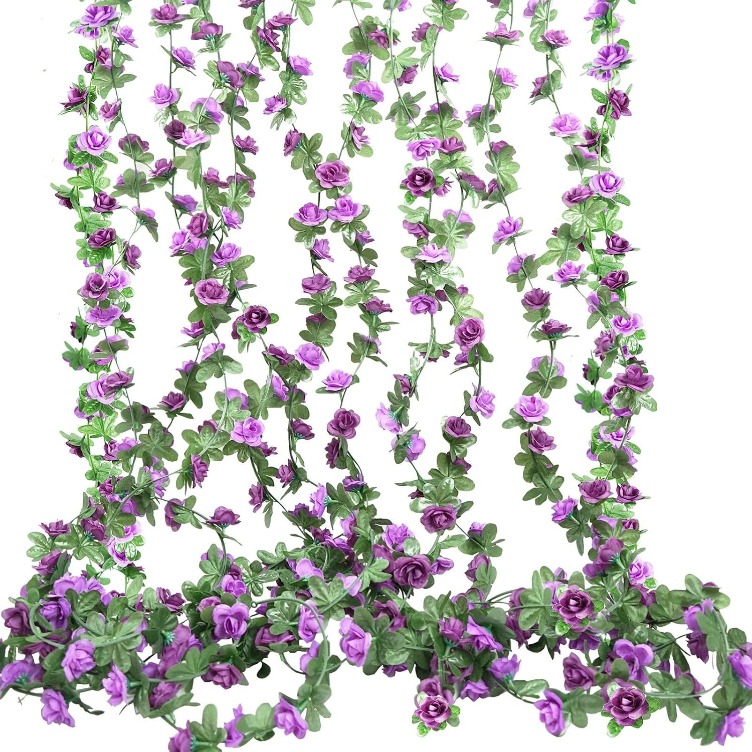 4 Pcs 33 Ft Fake Rose Vine Flowers Plants Artificial Flower Hanging Rose Ivy Home Hotel Wedding Party Garden Art Decor Garden Craft Arrangement Decoration, Presents For Women (Purple + Dark Purple)
