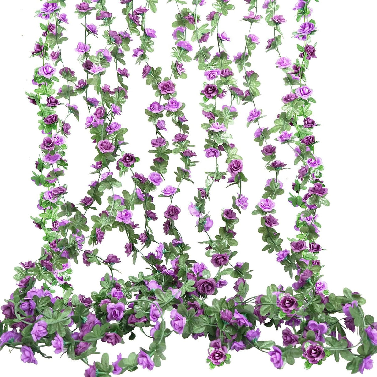 4 Pcs 33 Ft Fake Rose Vine Flowers Plants Artificial Flower Hanging Rose Ivy Home Hotel Wedding Party Garden Art Decor Garden Craft Arrangement Decoration, Presents For Women (Purple + Dark Purple)