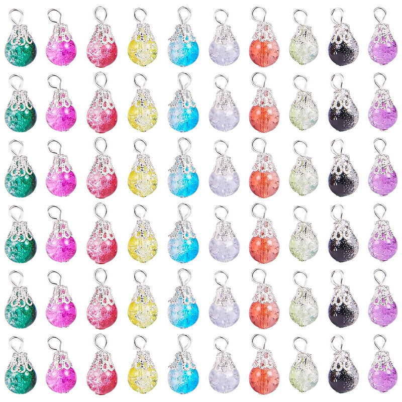 100Pcs Crystal Dangle Charms, Crackle Glass Drop Beads Charms 10 Color Dangle