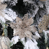 16 Pcs Glitter Poinsettia Flowers Artificial - Christmas Champagne Poinsettia Decorations Tree Flowers Ornaments For Xmas/Holiday/Seasonal/Wedding Decor