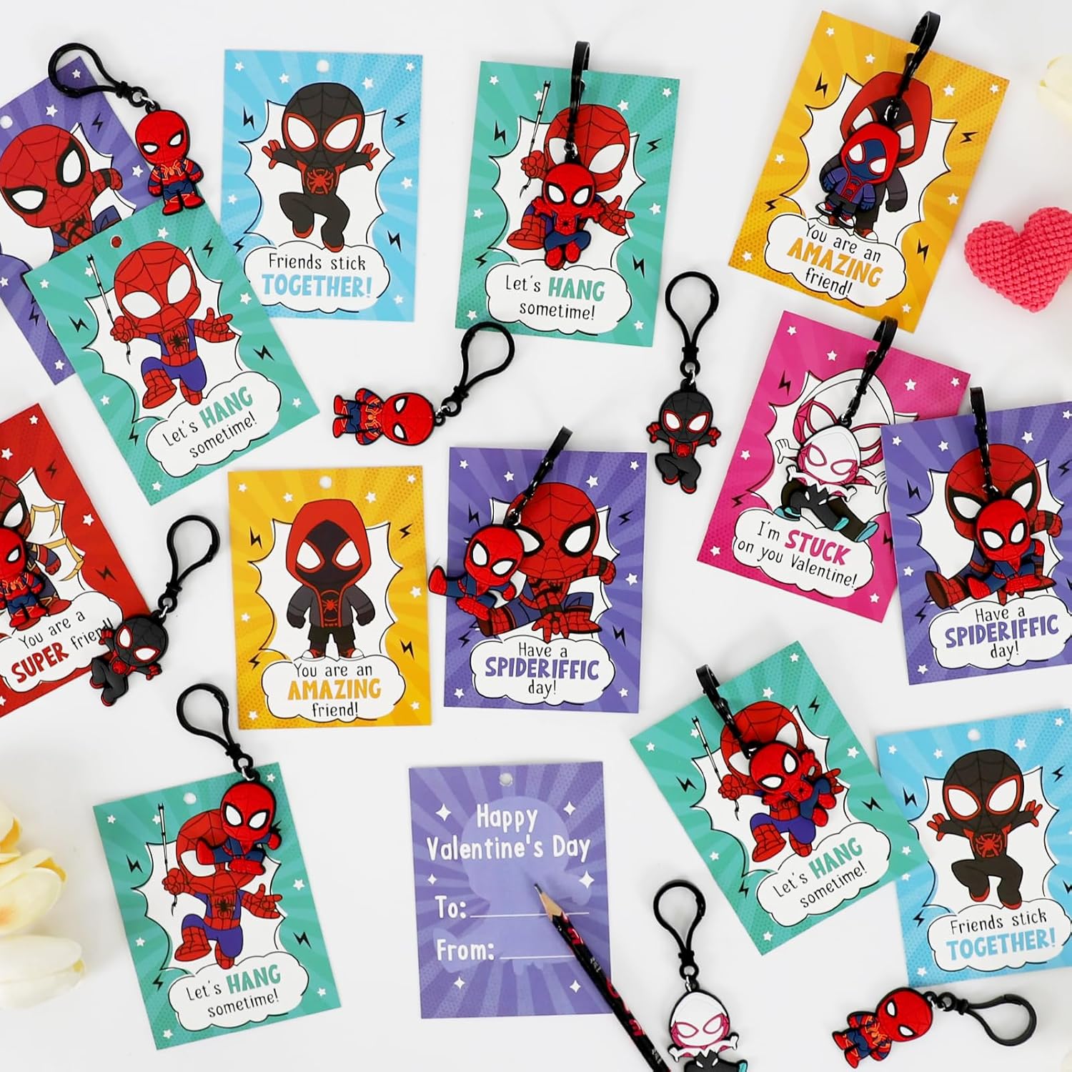 24 Pack Valentines Day Cards For Kids With Key Chains For Valentine'S Classroom Exchange, Valnetine'S Day Gifts For Kids Party Favor, Game Prizes