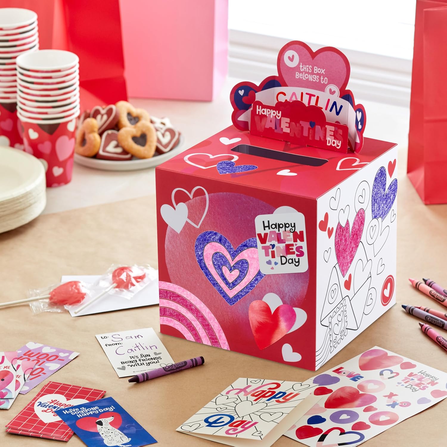 Hallmark DIY Pop Up Valentine's Day Mailbox with Cards and Stickers for Classroom Exchange