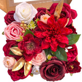 Artificial Flowers, Fake Cake Flowers Silk Roses With Stems Faux Burgundy Dahlia Wedding Bridal Bouquets For Table Centerpieces Floral Arrangement Arch Home Decoration