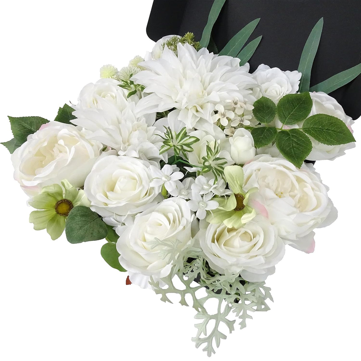 Artificial Flower Box Set For Diy Wedding Bridal Bouquet Centerpiece Arrangement Ceremony Party Baby Shower Home Decoration (Fake Faux Dahlia Peony Gardenia Daisy Rose Filler) (Pearl White)