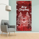 Merry Christmas Door Cover Banner 35X71 Inch Winter Holiday Red Wood Wall Backdrop Snowflake Tree Door Cover Seasonal Front Porch Hanging Welcome Sign For Xmas Decorations