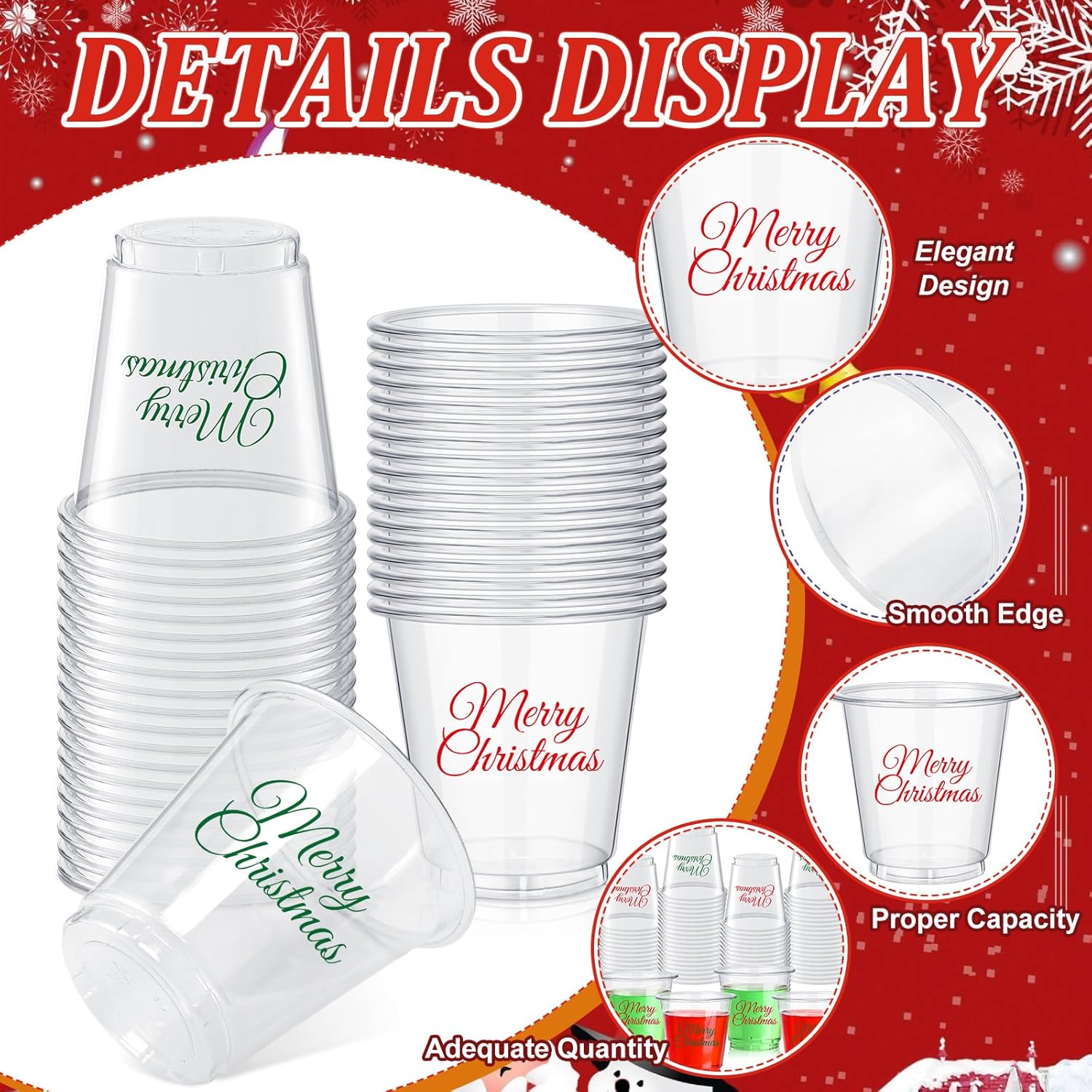 300 Pcs 3 Oz Merry Christmas Plastic Shot Cups Clear Disposable Small Drinking Cups Whiskey Tasting Food Samples Perfect For Christmas Party Favors Supplies Coffee Wine Cold Drinks Tasting