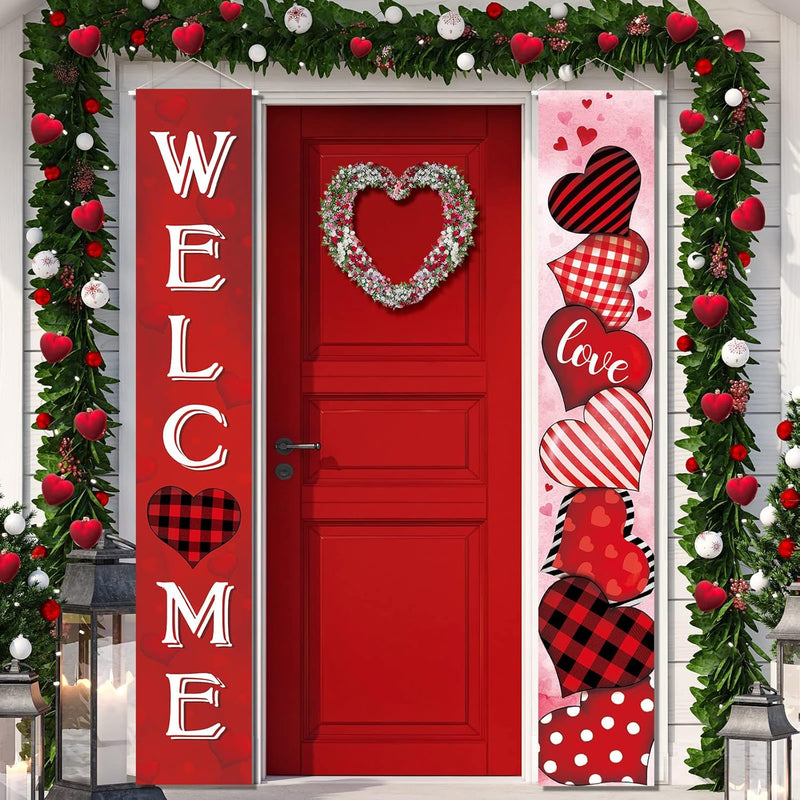 2 Pcs Valentine'S Day Door Banner Decoration Valentine Hanging Front P