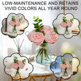 Peonies Artificial Flowers Indoor Faux Roses In Vase Real Touch Silk Flowers With Faux Water In Glass Vase Arrangement For Home Decor Office Bathroom Dining Table&Coffeetable Centerpiece
