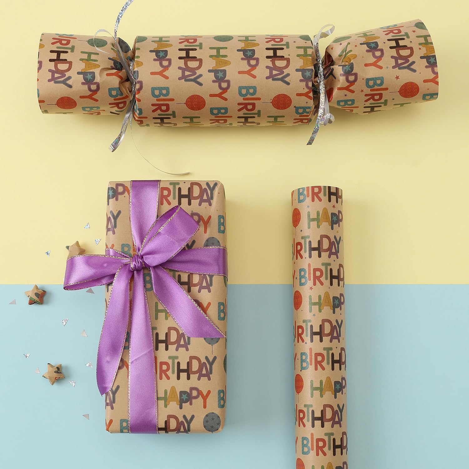 Birthday Kraft Wrapping Paper Roll, Mini Roll-17 Inches * 32.8 Feet, Balloon And Colorful Text Happy Birthday Design Wrap Paper For Men Boys Women Girls , For Birthdays, Kid'S Party, Baby Shower, 1 Roll