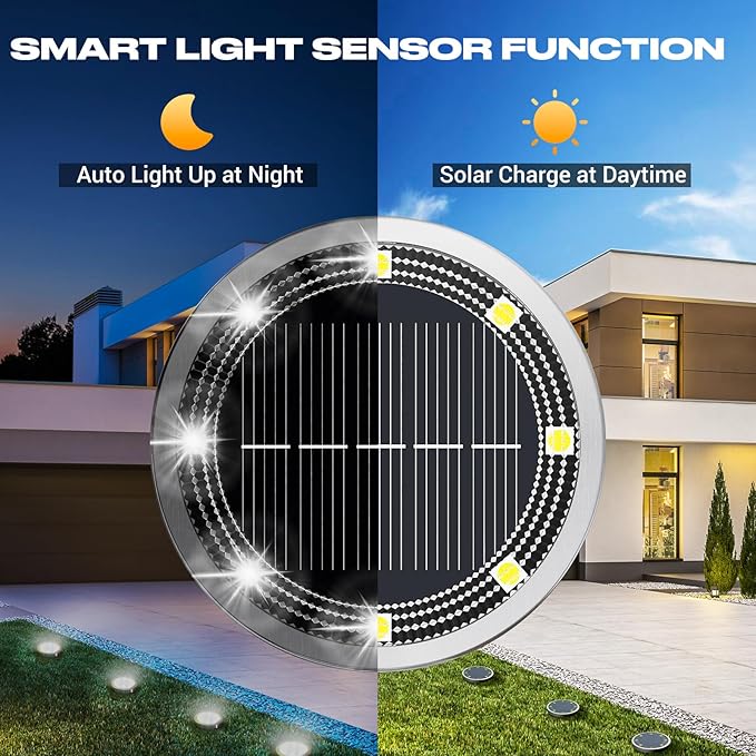 8 Pack Solar Ground Lights IP68 Waterproof Anti Rust Solar Pathway Landscape Lights