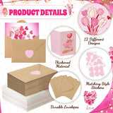 24 Sets Valentine Greeting Cards With Envelopes Set Pink Love Heart Valentines Greeting Cards Bulk Happy Holiday Postcards For Valentine'S Day Gift Exchange Party Favors, 12 Designs