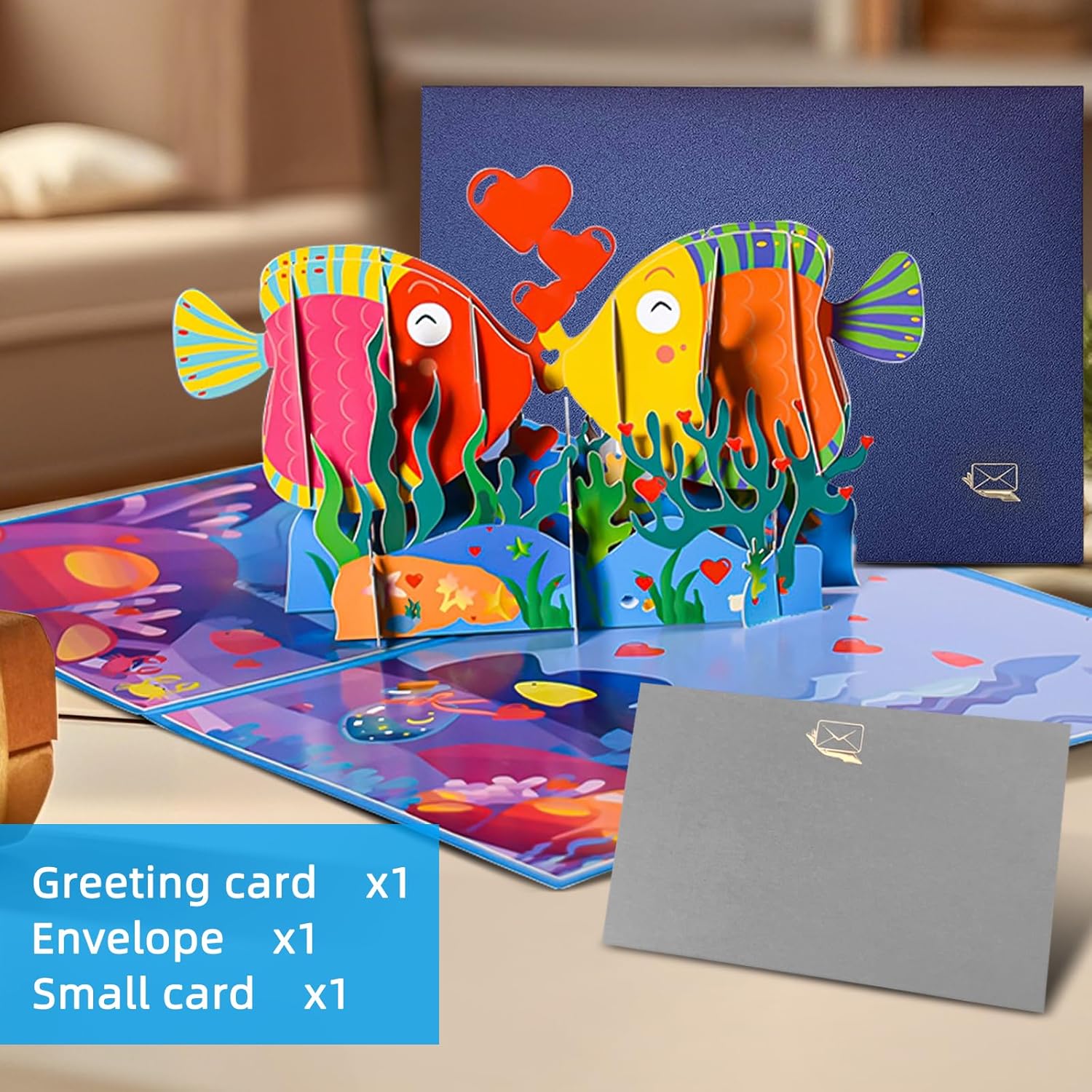 3D Pop-Up Kissing Fish Anniversary Card - Birthday, Wedding, Valentine'S Day Gift For Couples, Him, Her | Includes Envelope, Blank Note Card, Seal Stickers & Wish Cards