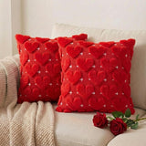 2 Pack Plush Faux Fur Valentines Day Pillow Covers 3D Embroidered Heart Pillow Covers For Decorations Gifts(16×16 In)